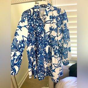 Blue Floral Tunic Dress - L